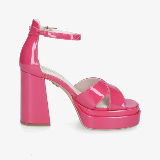 Buffalo May Cross-Vegan Patent Damen Plateausandale-Damen High Heels | Sandalen