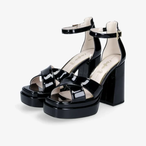 Buffalo May Cross-Vegan Patent Damen Plateausandale-Damen High Heels | Sandalen